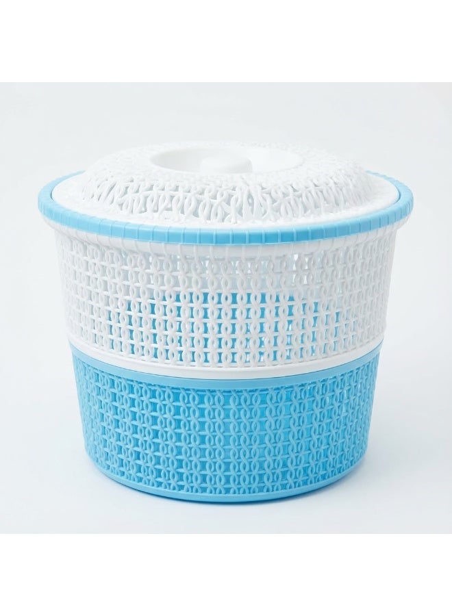 Round Plastic Clothespin & Storage Basket with Lid - Woven Design Multipurpose Organizer Bin for Laundry Accessories - Blue & White - Image 5